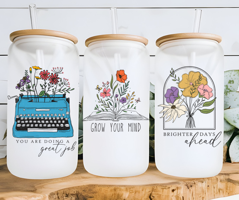 Flower Affirmations 16oz. Glass Can